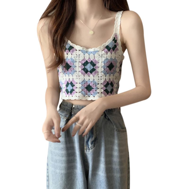 Модный бохо-стиль сексуальный вышитый крючком цветочный топ вязаный слинг пляжный бикини бюстгальтер жилет