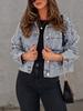 Джинсовая куртка с вышивкой бисером и рваным эффектом - Европейский и американский стиль, Свободное женское пальто