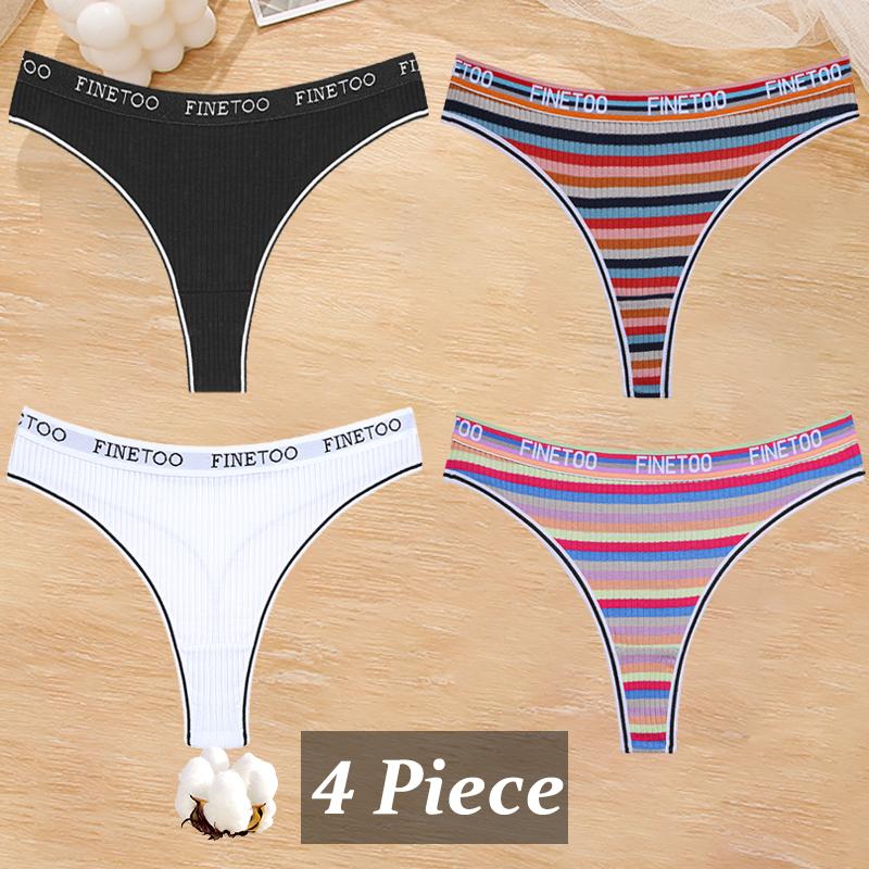 4Pcs/Set Women Cotton Colorful Stripe Panties Sexy Underwear G-Strings Rainbow Thongs Female Soft Breathable Intimates Lingerie