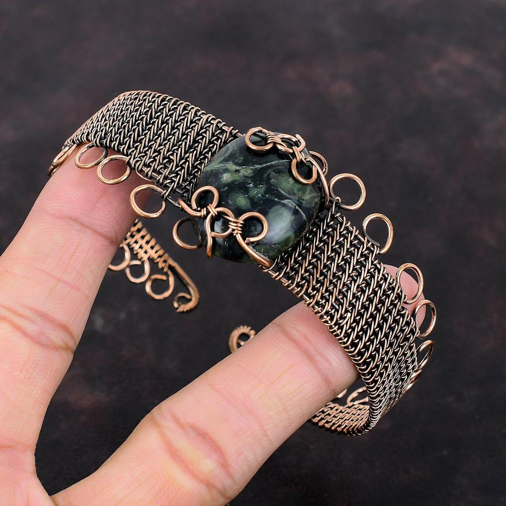 Камбаба Яшма Медный браслет Медная проволока Ювелирные изделия Браслет из драгоценных камней Регулируемый браслет-манжета Ювелирные изделия ручной работы Браслет из медной проволоки