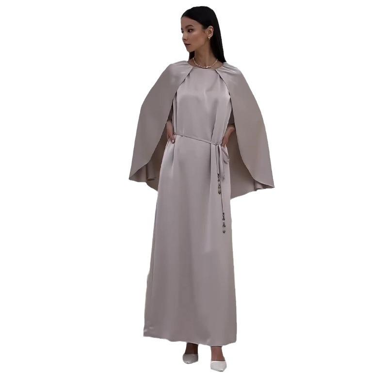 Осень 2024 Европейский и американский однотонный элегантный наряд с длинным рукавом и поясом, подчеркивающий фигуру
