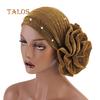 TALOS Fashion Faux Pearl Decor Big Flower Women Hijab Turban Hat Head Wrap