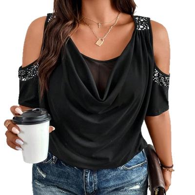 Топ с V-образным вырезом Летний Большого размера Женский С открытыми плечами Футболка Бэтмен Женская