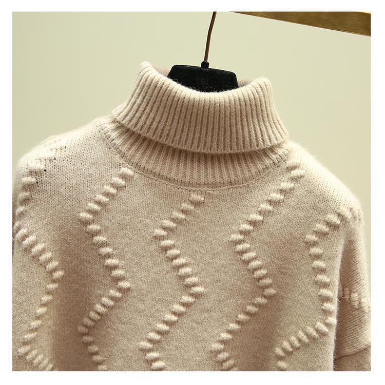 Высокий воротник и лацканы Женский толстый свитер Осень и зима Разрез по низу Длинный свободный пуловер Вязаный свитерjavascript: