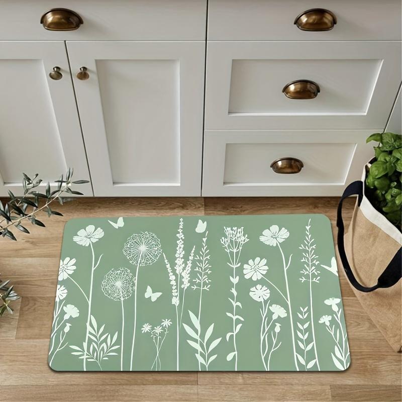 1 шт. анти-усталостные кухонные коврики, минималистский цветочный принт, водонепроницаемый нескользящий толстый мягкий кухонный коврик, прочный, удобный стоячий коврик для кухни