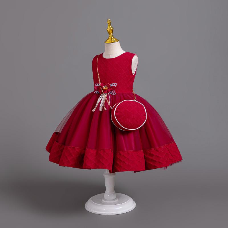 Новое платье принцессы из 3 предметов для девочек, элегантное платье с длинными рукавами и вышивкой для девочек, детское платье для дня рождения + комплект сумок
