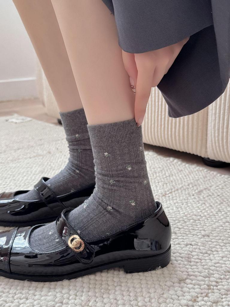 Элегантные носки до середины икры с оборками и мелким цветочным принтом - Женские универсальные осенне-зимние в французском стиле