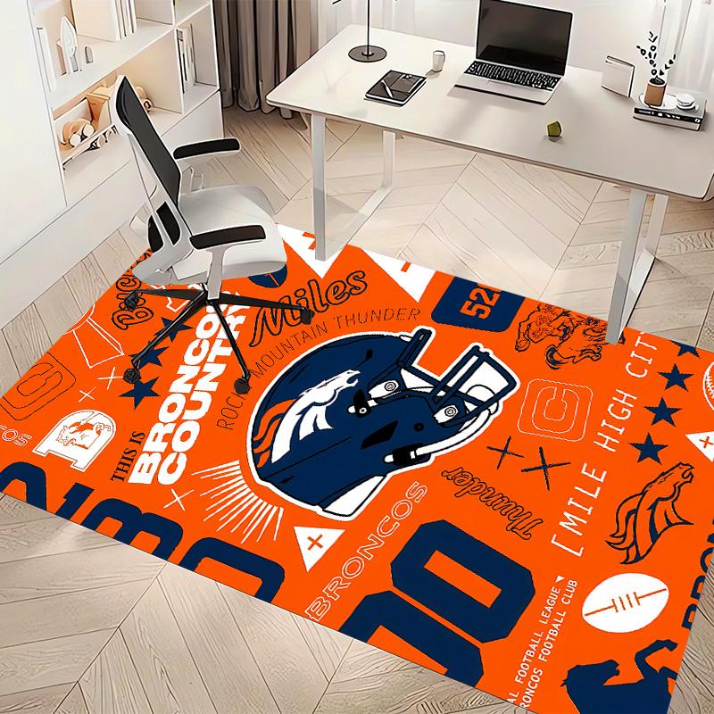 Denver Broncos LOGO Print Area Rug - Soft, Washable Non-Slip Indoor Mat for Office Chairs, Living Room, Home Office Decorative Rug