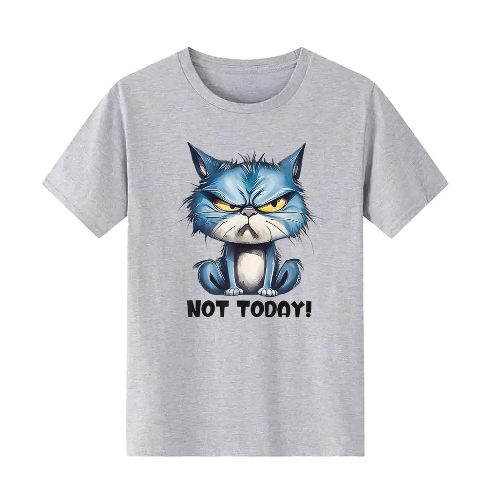Blue cat not suitable cartoon printed short sleeved round neck Womens Tshirt for spring and summer versatile Womens Tshirt