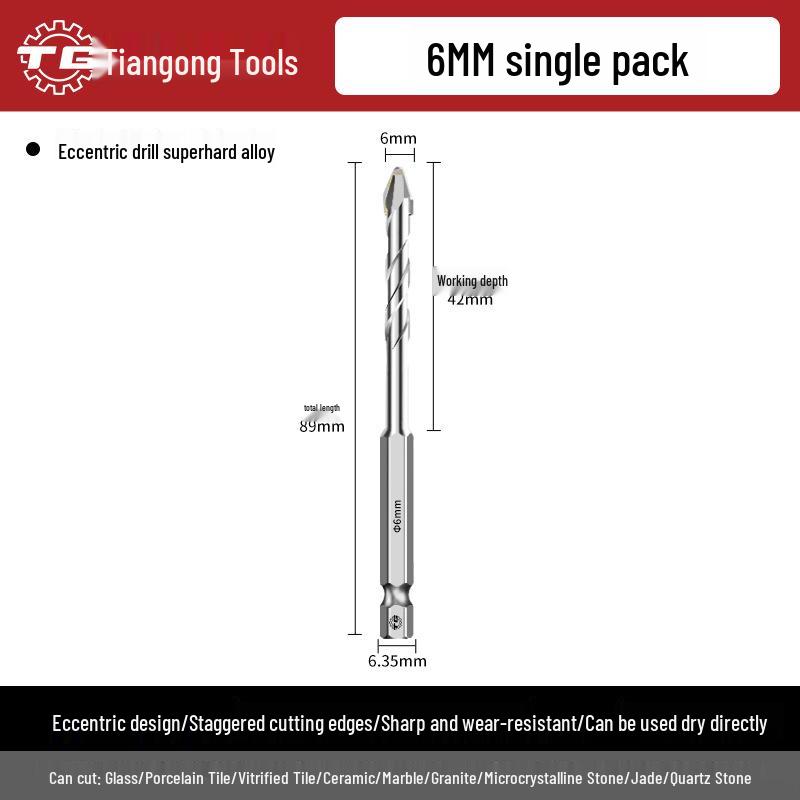 Eccentric Tile Drill Bit for Concrete, Cement, and Ceramic – Super Hard Alloy Triangle Impact.