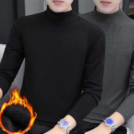 Half High Collar Long Sleeves Stretchy Men T-shirt Autumn Winter Double Sided Velvet Bottoming Business Top