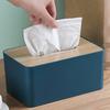 Desktop Tissue Box Rectangular Plastic Tissue Organizer Box Cover with Wooden Lid for Home Blue