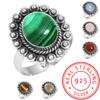 Кольцо из стерлингового серебра 925 пробы, женское украшение ручной работы с драгоценными камнями, подарок на Хэллоуин, малахит, лунный камень, розовый кварц, красный камень, дымчатый топаз, костюм тигрового глаза