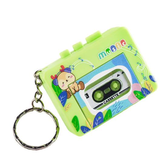 Retro Cassette Recorder Toy 10 Songs Play/Pause Function Tape Compartment Keychain Bag Decoration Fun Kids Voice Changer Pendant