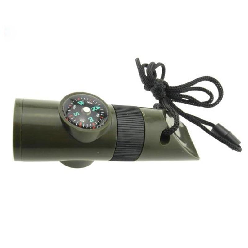 Multifunctional Whistle Led Flashlight Compass Magnifier Thermometer Portable 7-In-1