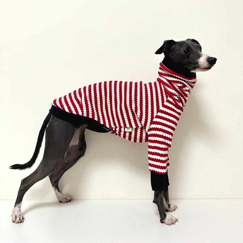 Red Striped High-Neck Spring T-Shirt for Mid Dog Elastic Cotton Long Sleeves Coat for Italy Greyhound Wellington Soft Pajamas