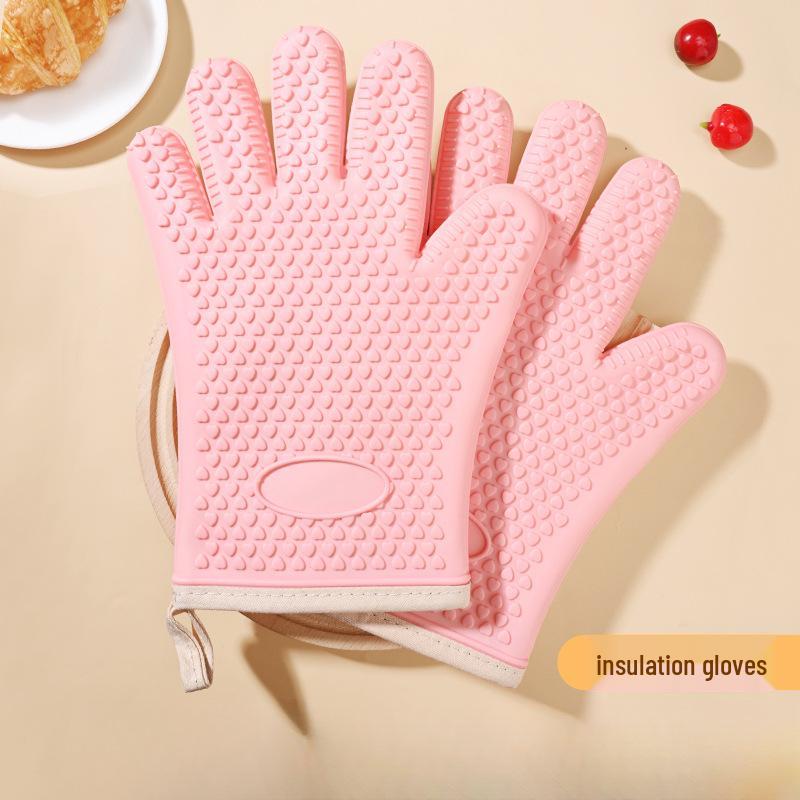 In-Stock Silicone Heat-Insulating Gloves with Padded Five-Finger Design and Widened Edge for Baking and Oven Use