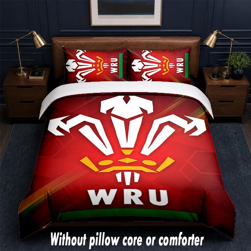 Wales Rugby Design Bed Bedding Set 1 Duvet Cover + 2 Pillowcases Soft Breathable Household Bed Linens