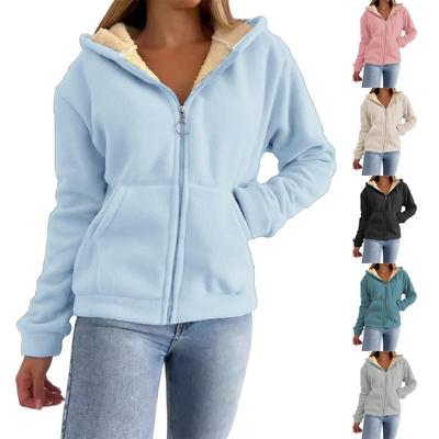 Женская мода повседневная теплая кардиган-толстовка с капюшоном на молнии с карманом-молнией