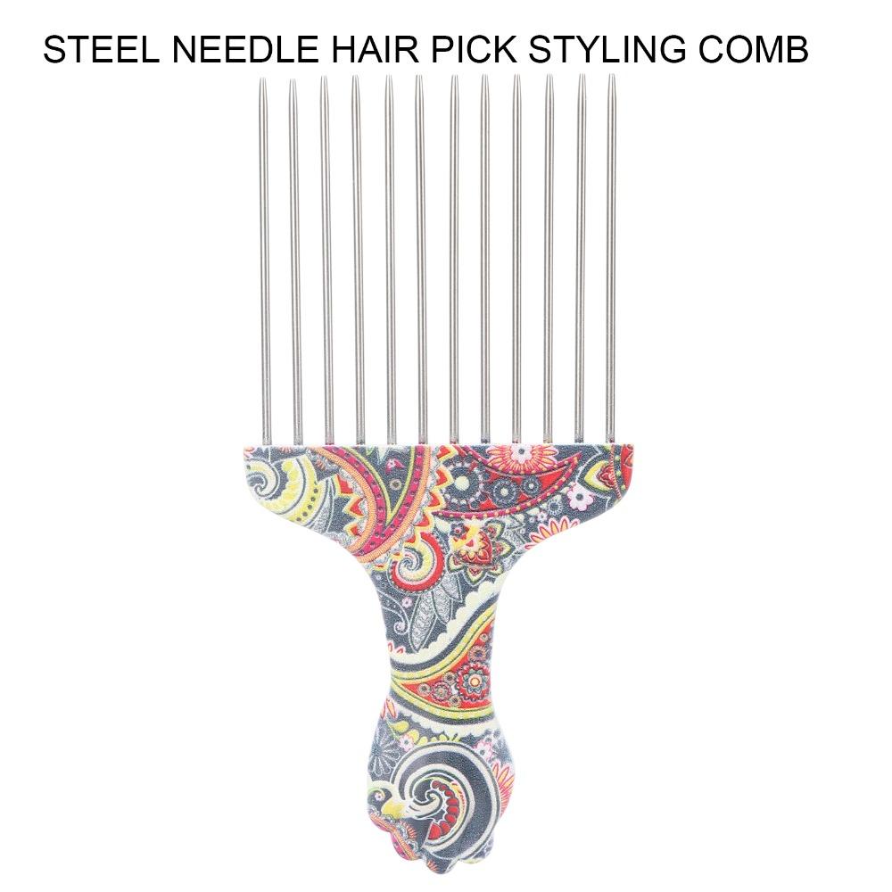 2PCS Professional Grade Hair Pick Combs Stainless Steel Wide Tooth Comb Curly Hair