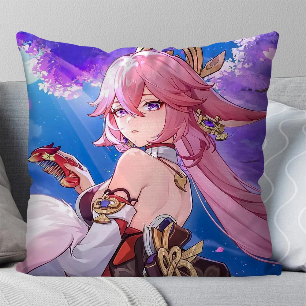 Яэ Мико Анимация Игра G-Genshin I-Impact Наволочка Квадратная Подушка Спальня Диван Досуг Автомобиль Гостиная Украшение Дома 40X40