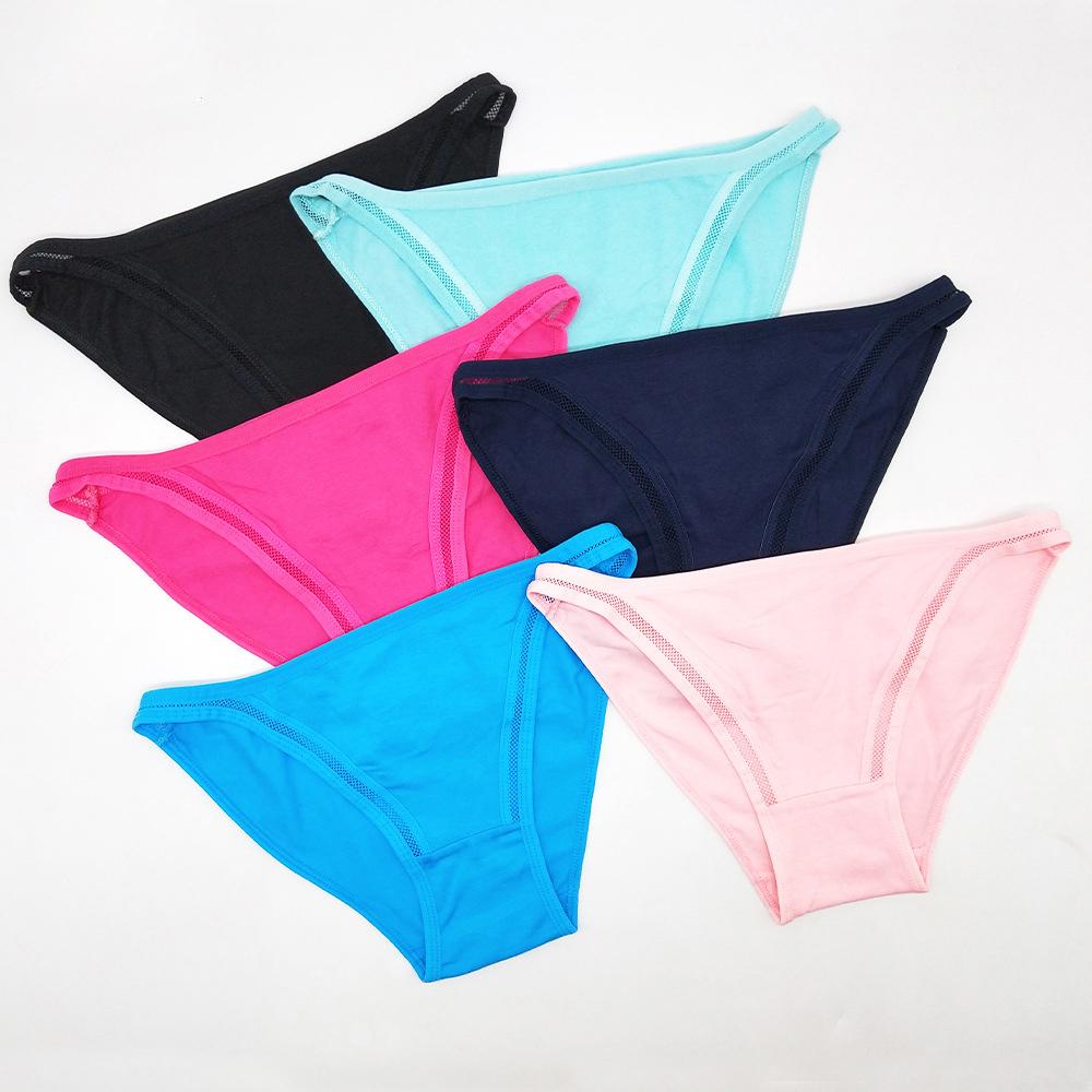 Sexy Briefs Cotton Basic Underwear Women Everyday Low Waisted Breathable Transparent Panties Ladies Knickers 6 PCS/Lot