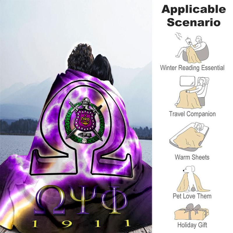 1pc Blanket Omega Psi Phi logo Print Design, Lightweight Blanket for Sofa, Bed- Soft &Warm, Gift for All Seasons like Christmas, Halloween