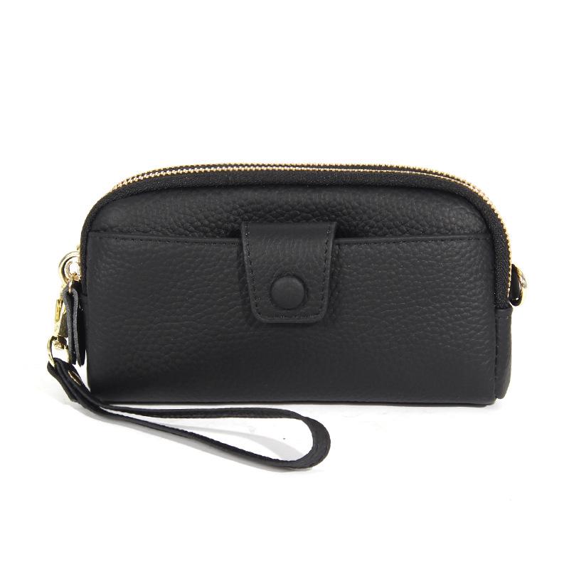Кошелек из натуральной кожи с двойной молнией из коровьей кожи с цепочкой для мобильного телефона - женская длинная сумка