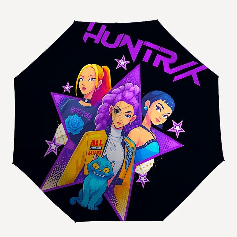 1pc K-POP hunter X Automatic Opening/Closing Umbrella with Convenient Three-Fold Design, 8 Iron Ribs - for Outdoor Daily UseA36