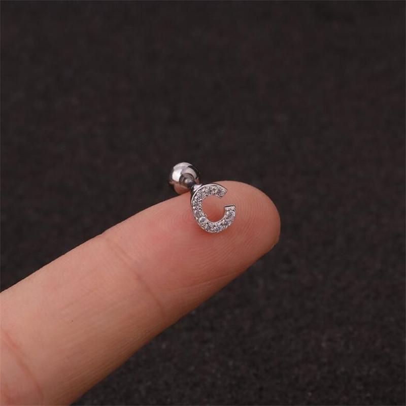 1 шт./пакет, 26 английских начальных букв, кубический цирконий, серьги-гвоздики из нержавеющей стали, серьги для хряща, спиральные ювелирные изделия для пирсинга
