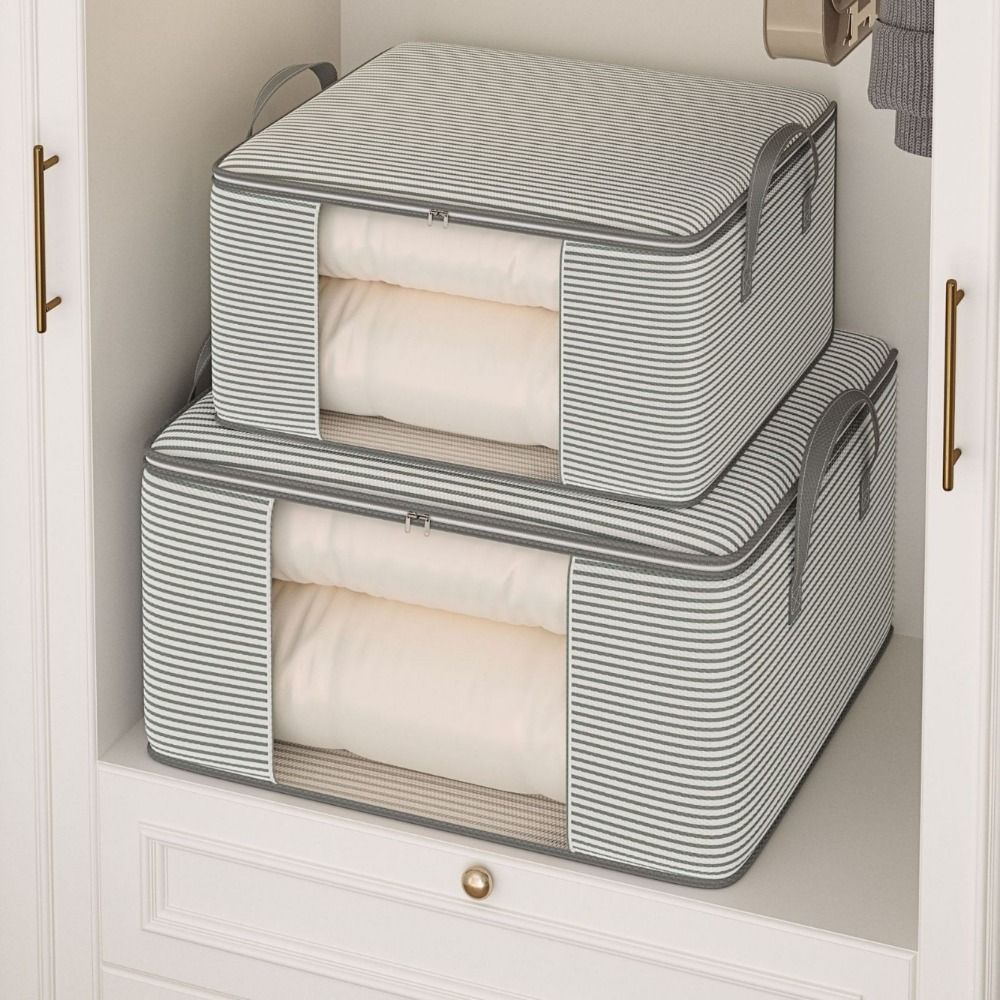 Large Capacity Striped Visible Storage Bag Non-Woven Fabric Quilt Storage Box Quilt Storage