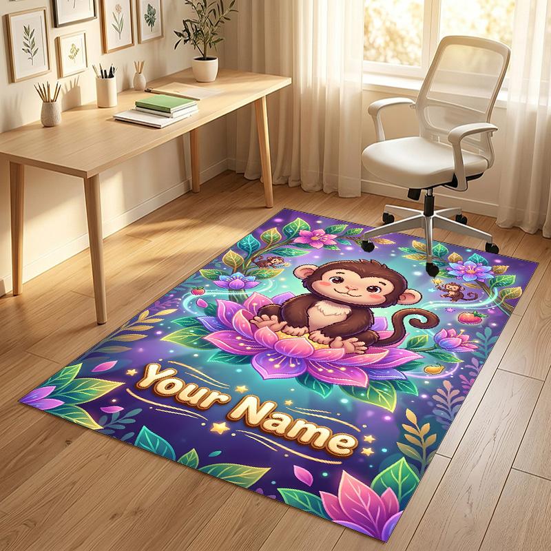 Floral Garden Theme Crystal Velvet Rug Personalized Custom Name Text Soft Floor Mat Home Decor
