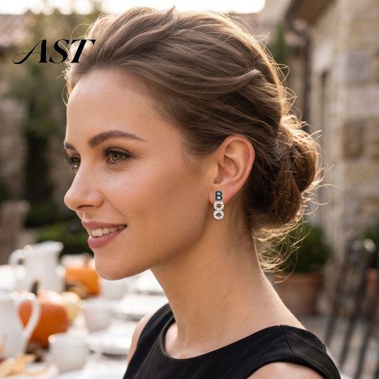 Occasion Wear Fashion Accessories 1 Pair Halloween BOO Earrings for Women, Sparkly Rhinestone Boo Dangle Jewelry Women Letter Stud Earrings,