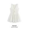 2025 Spring Women's Sleeveless Tie-Waist Dress - European & American Style Fashion with Lining