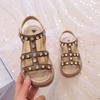 Детские ретро римские сандалии для девочек, сандалии со стразами, удобная мягкая подошва, летняя модная детская пляжная обувь с заклепками
