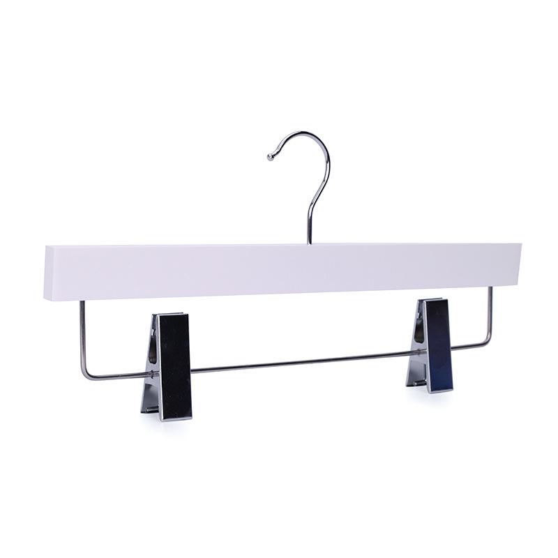 White Wooden Pants Hanger,5 Pack Durable Skirt Hangers with Adjustable Clips for Jeans Slacks Shorts,Heavy Duty Clip Hangers