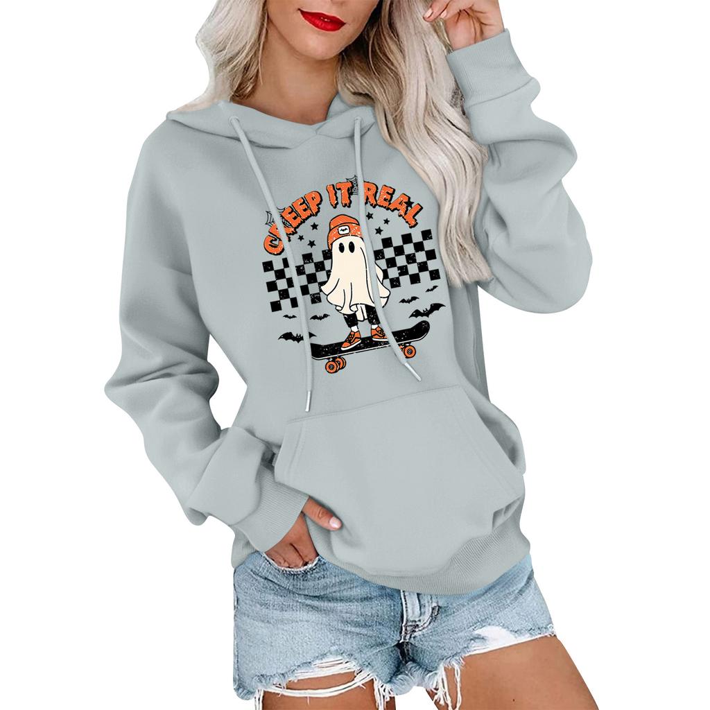 Women's Fashionable, Casual, Comfortable Round-neck, Hooded, Long-sleeved, Halloween-print Warm Sweater