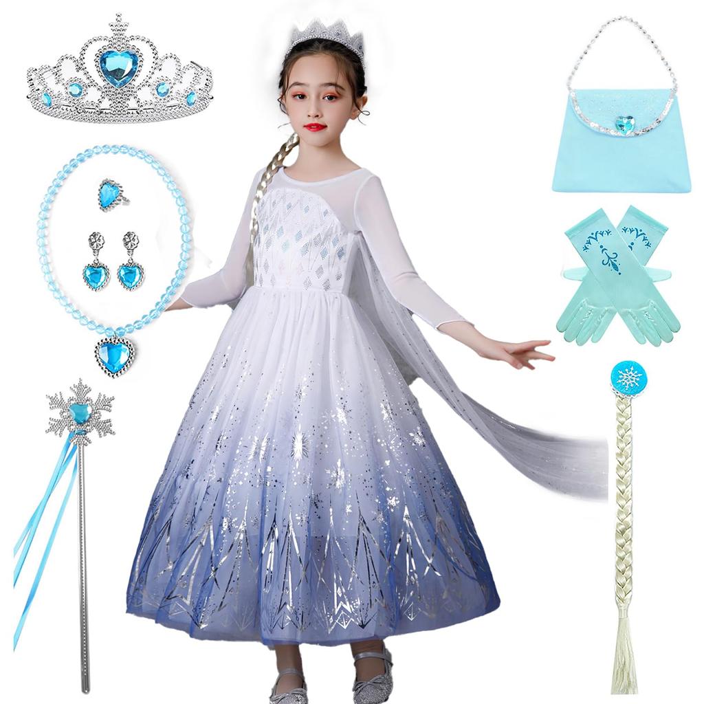 JIEAIRUI Frozen Elsa Dress, Kids' Princess Dress, Long Sleeve Dress, Halloween Costume, Girls' Costume, Party, Birthday Gift, Christmas Surprise,
