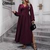 Осенне-зимнее женское платье с рукавами-фонариками и высоким разрезом, платья больших размеров