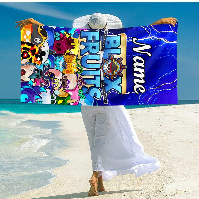 Personalized customized proof beach towel with Game Blox Fruits pattern - soft, absorbent, quick-drying, perfect swimming, camping&bathing