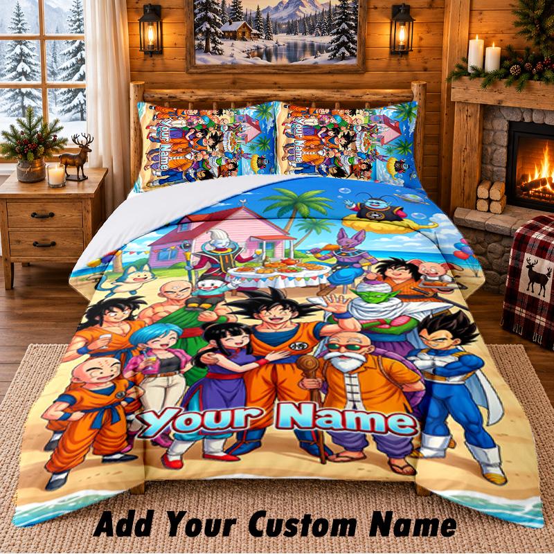 Dragon Ball Custom Name 3Pcs Bedding Set 1 Bed Sheet 2 Pillowcases Bedroom Home Decor
