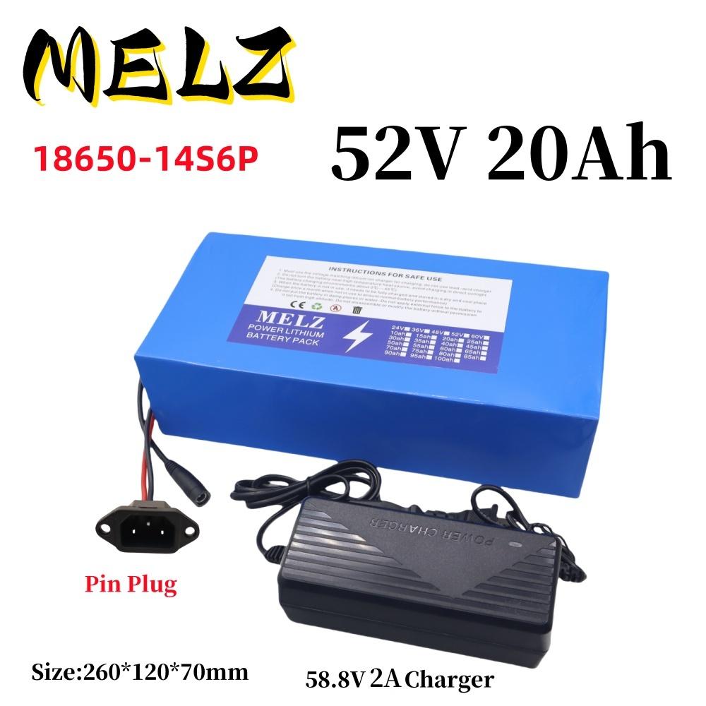 52 В 20 Ач 20000 мАч 18650 литиевый аккумулятор 14S6P большой емкости подходит для 52 В 250-1500 Вт встроенного зарядного устройства BMS+58.8 В 2A