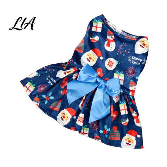Soft Breathable Puppy Apparel Christmas Dog Dress with Bow, Sleeveless Dress, Cute Small Breed Teddy Bichon Outfit Festive for Dogs, Holiday