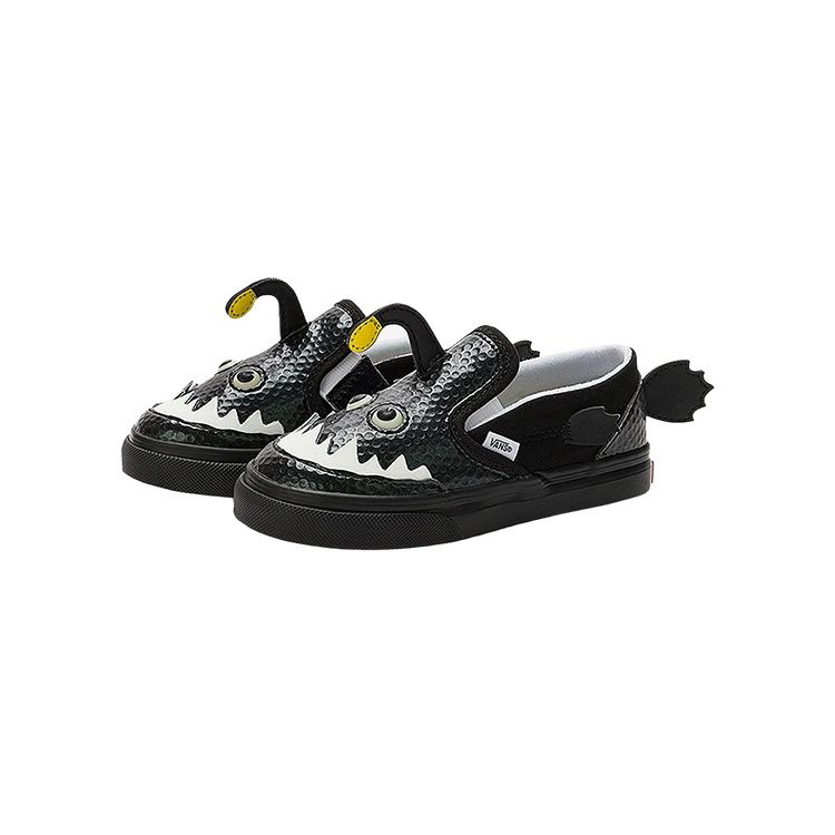Vans Детские кроссовки без шнуровки с V-образным вырезом для малышей Angler Fish, черные и белые VN0005WM6BT
