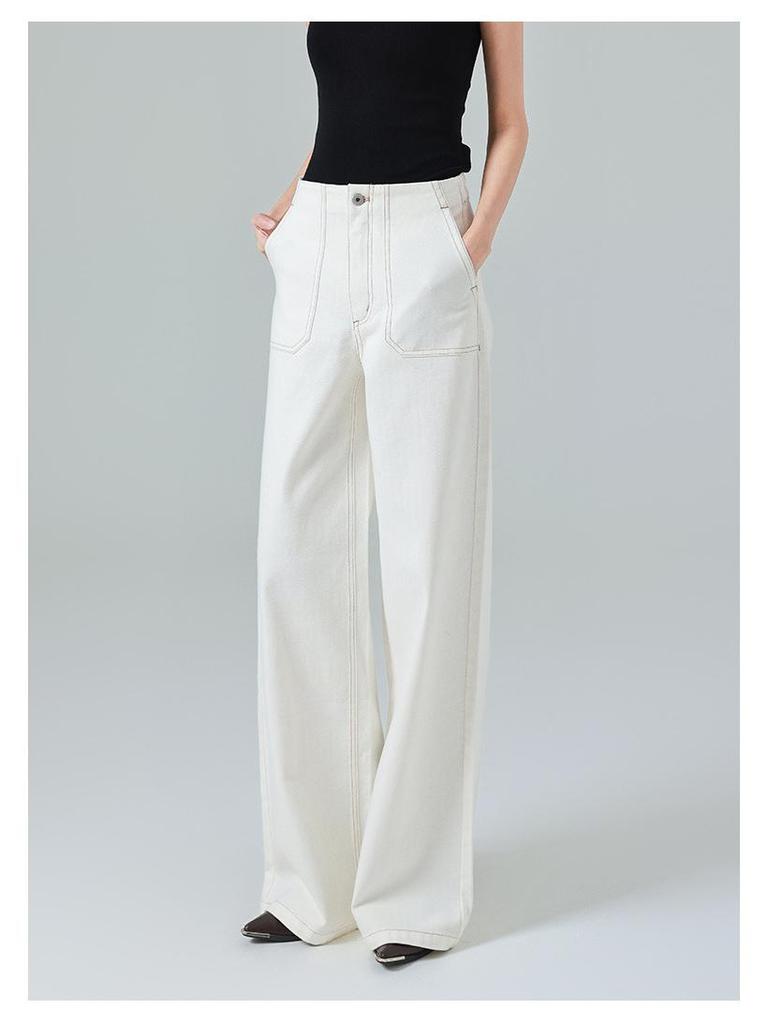Designer High-Waisted Wide-Leg Jeans for Women - Trendy Spring Floor-Length Denim Pants