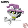 WOSTU Волшебный Хэллоуин Фиолетовая шляпа Кошка Ведьма Шарм-бусины из стерлингового серебра 925 пробы подходят для браслета Изящные ювелирные изделия