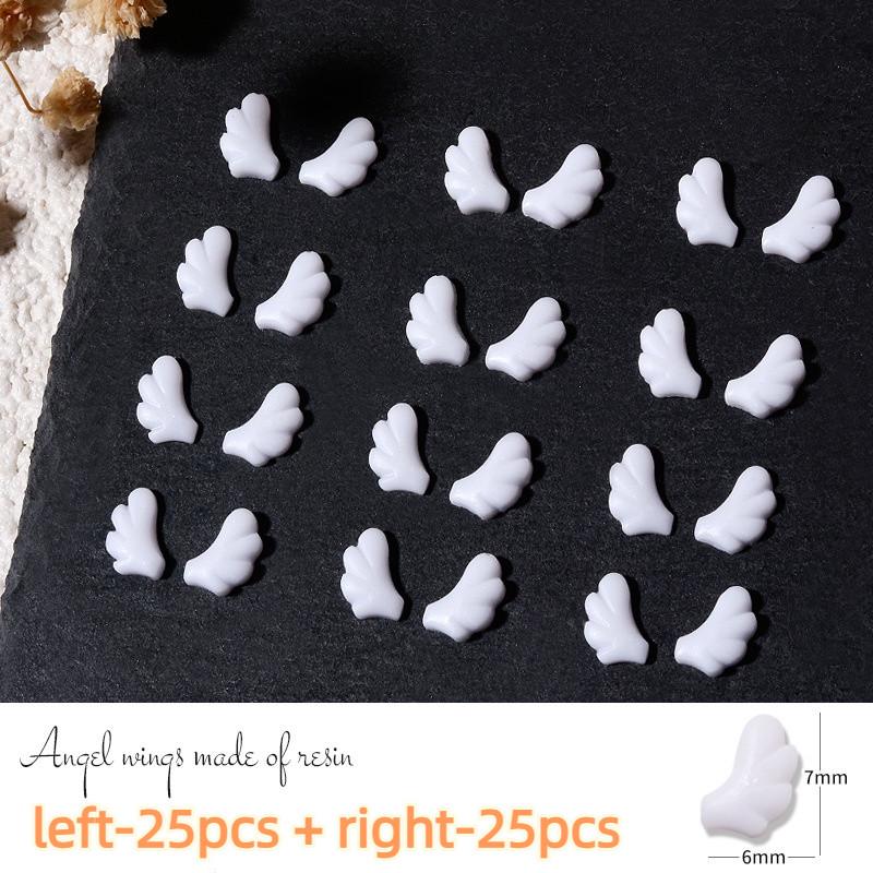 50 шт. левые/правые сращенные крылья ангела, подвески для дизайна ногтей, левые и правые крылья, белая смола, инструменты для украшения ногтей