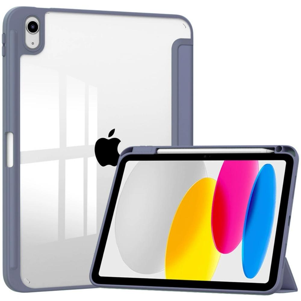 For iPad A16 Case 11th Generation 11inch , iPad 10th 10.9inch Transparent Back Cover Shell Tri-fold Stand with Pen Hold