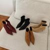2025 Autumn and Winter New Suede Short Boots Pointed Women's French Wind Short Boots Thin Heel Boots Elastic Thin Boots