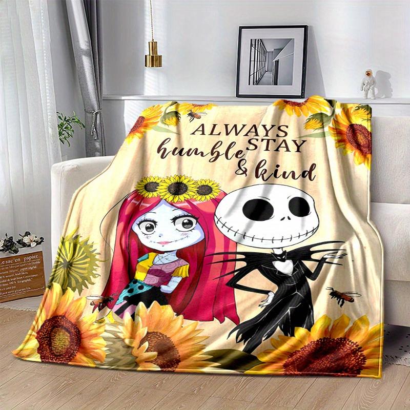1pc. Always Stay Humble & Kind Sunflower Jack Skellington Sally Cartoon Blanket, Seasonal Home Decor Gift for Friends and Family, Soft Warm